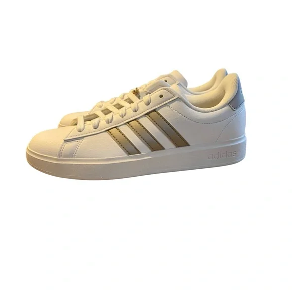 Adidas Court Shoes 2.0 Cloud Foam White Leather Platinum Stripe Comfort Sneakers - Picture 11 of 16